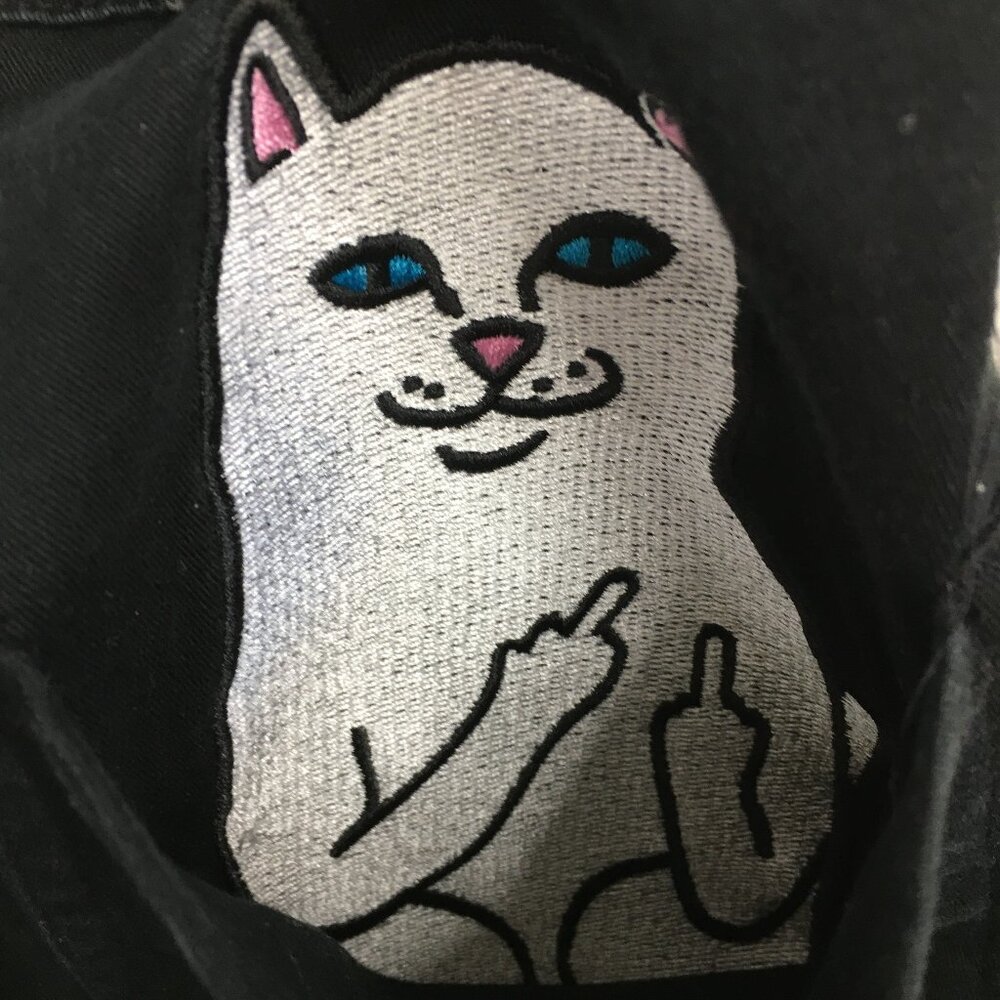 RIP N DIP Logo Hardware Black Embroidery Lord Nermal Peeking Cat 5 Pocket Jeans - Picture 9 of 16